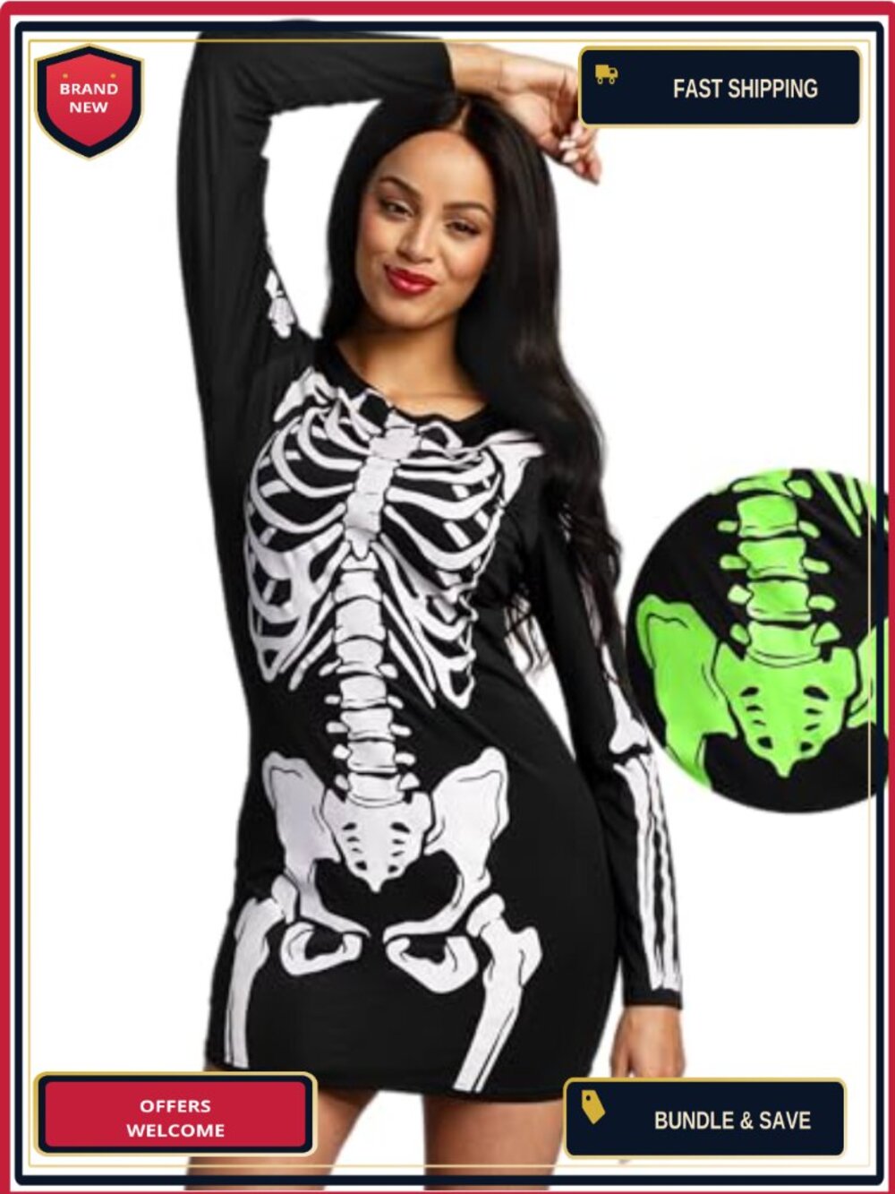 Skeleton Dress Glow in The Dark Costume 100% Polyester Bodycon